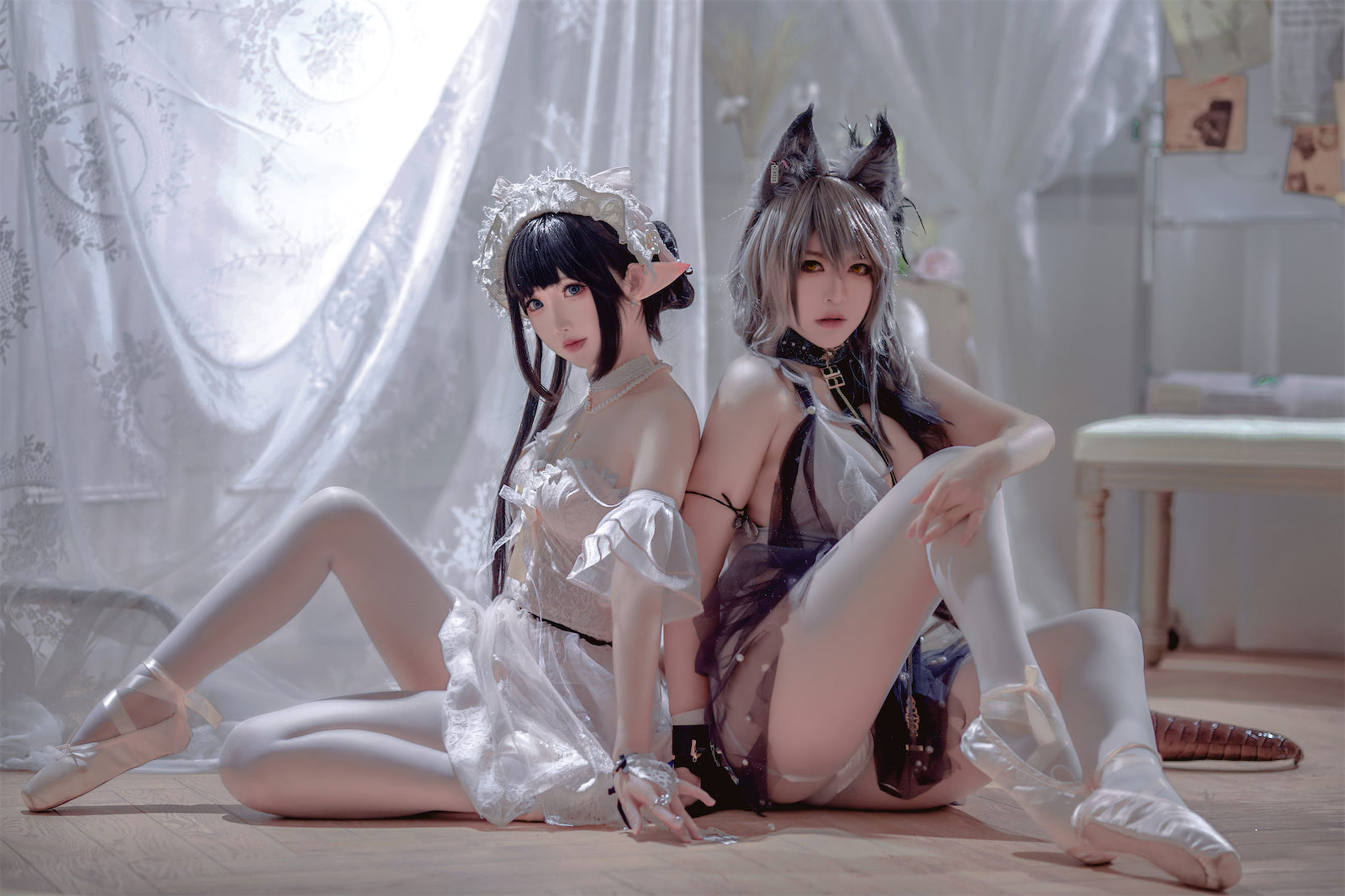 [福利COS] 可爱人气Coser面饼仙儿&amp;amp;半半子 - Arknights 黑x森蚺バレエ第1张