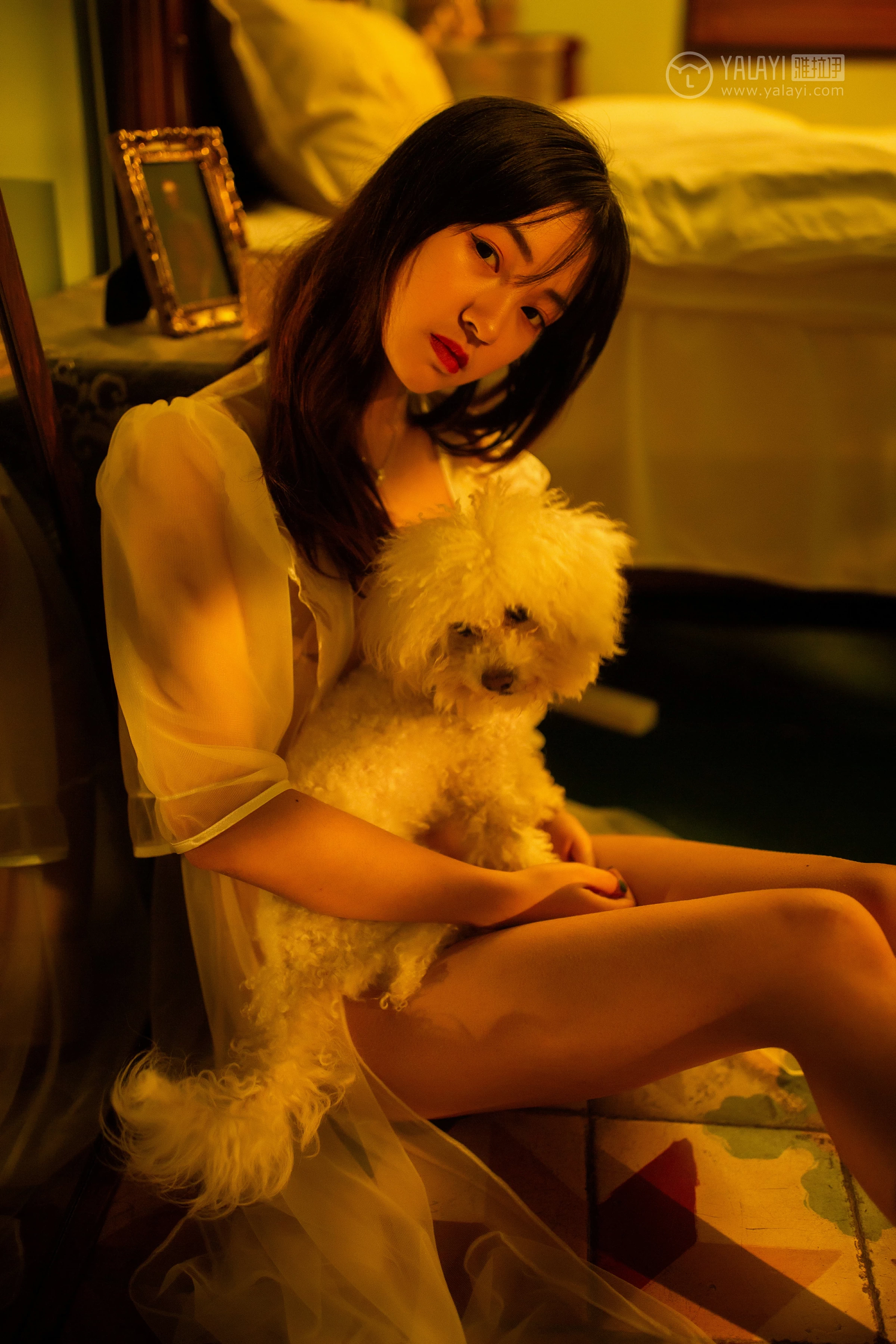 [YALAYI雅拉伊]No.233 《爱囚》 天蓝酱 白色透视睡衣加金色情趣内衣性感私房写真集第3张
