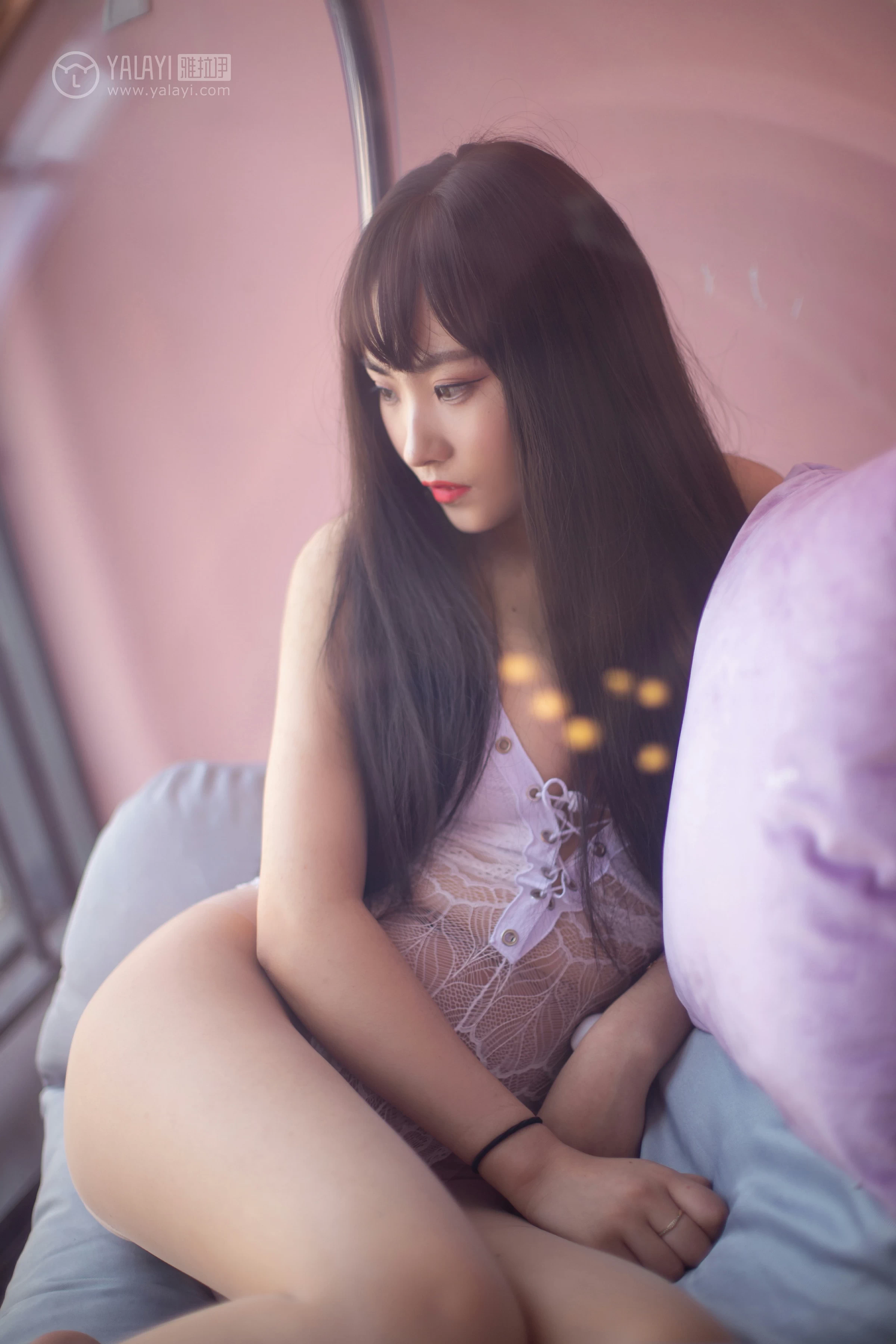 [YALAYI雅拉伊]No.288 欲盖弥彰 沫沫 白色透视情趣内衣加肉色丝袜美腿性感私房写真集第10张