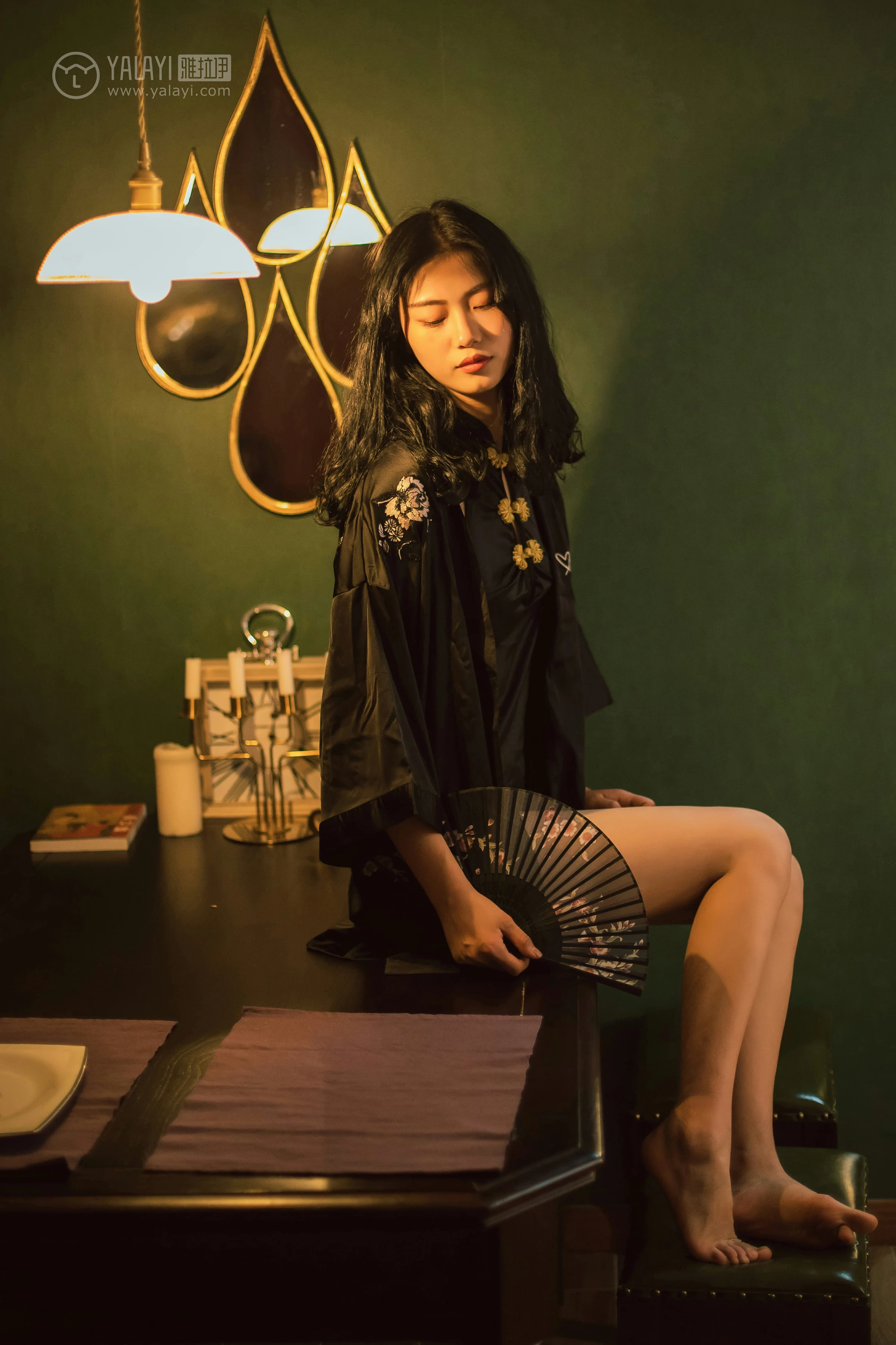 [YALAYI雅拉伊]No.309 夜来香 和风 黑色睡衣加黑色情趣旗袍性感私房写真集第6张