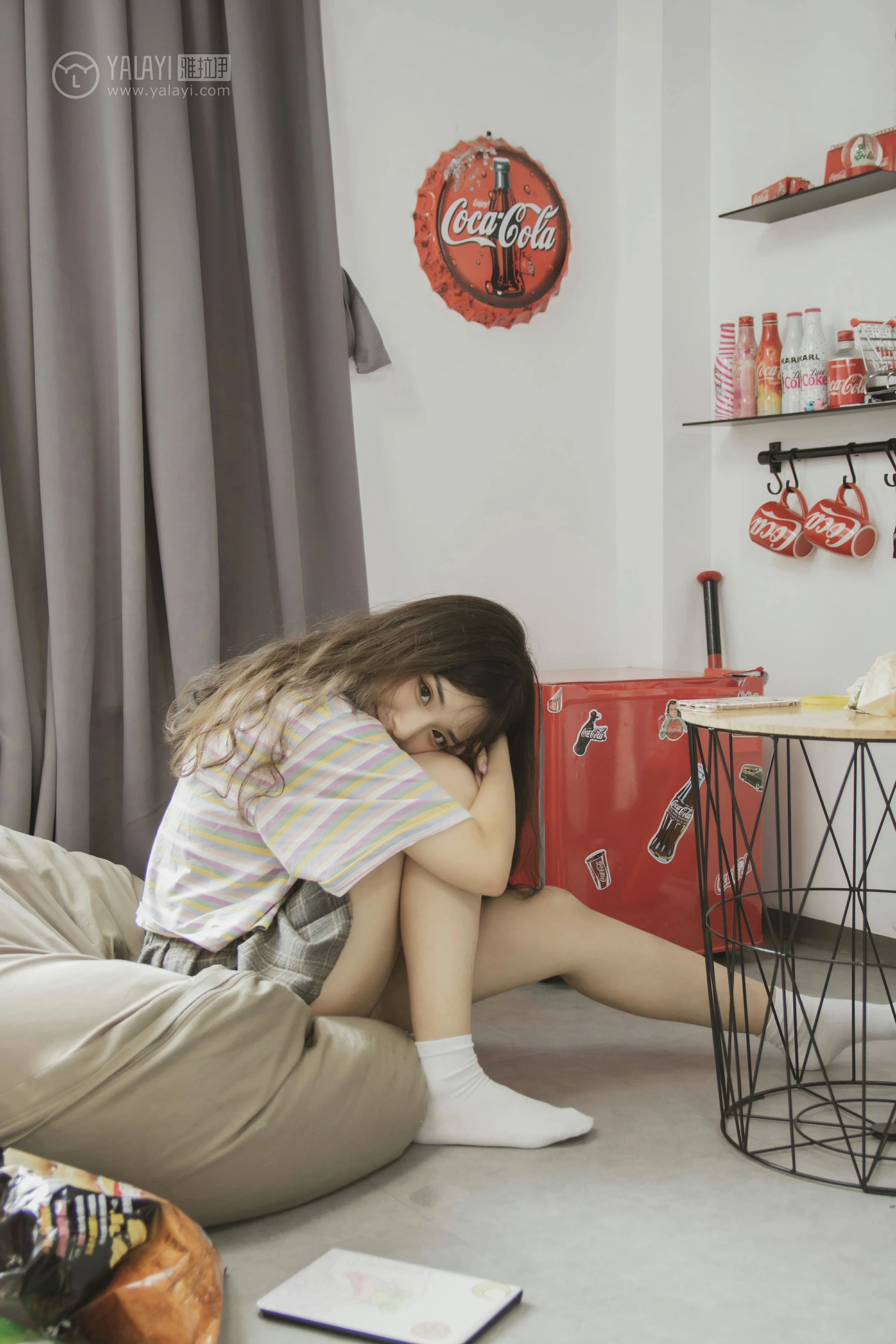 [YALAYI雅拉伊]No.340 氧气女孩 阿橙 条纹短袖加灰色短裙清纯可爱私房写真集第13张