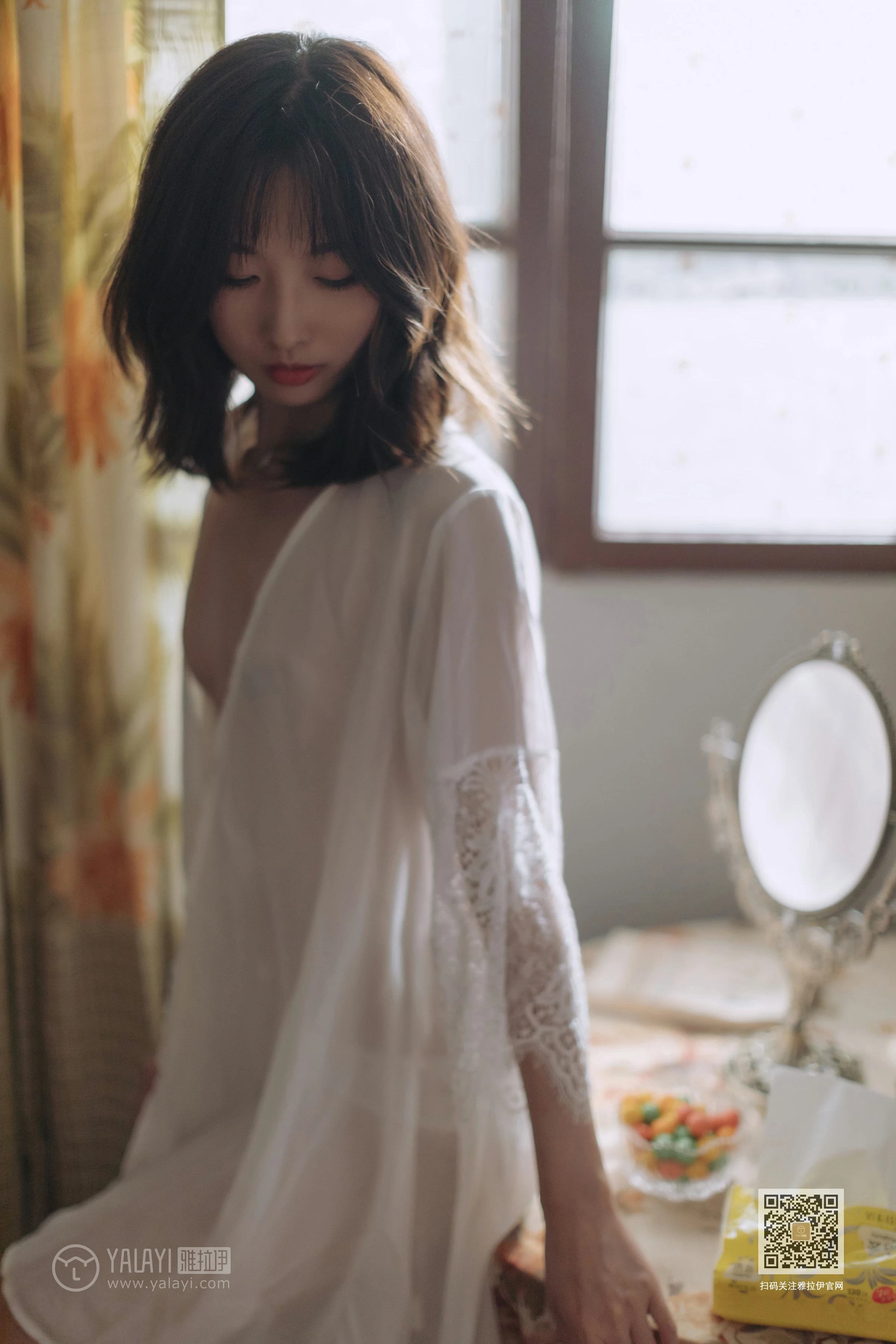 [YALAYI雅拉伊]Vol.427 寂寞心房 佳佳 白色透视蕾丝睡衣加情趣乳贴性感私房写真集第7张
