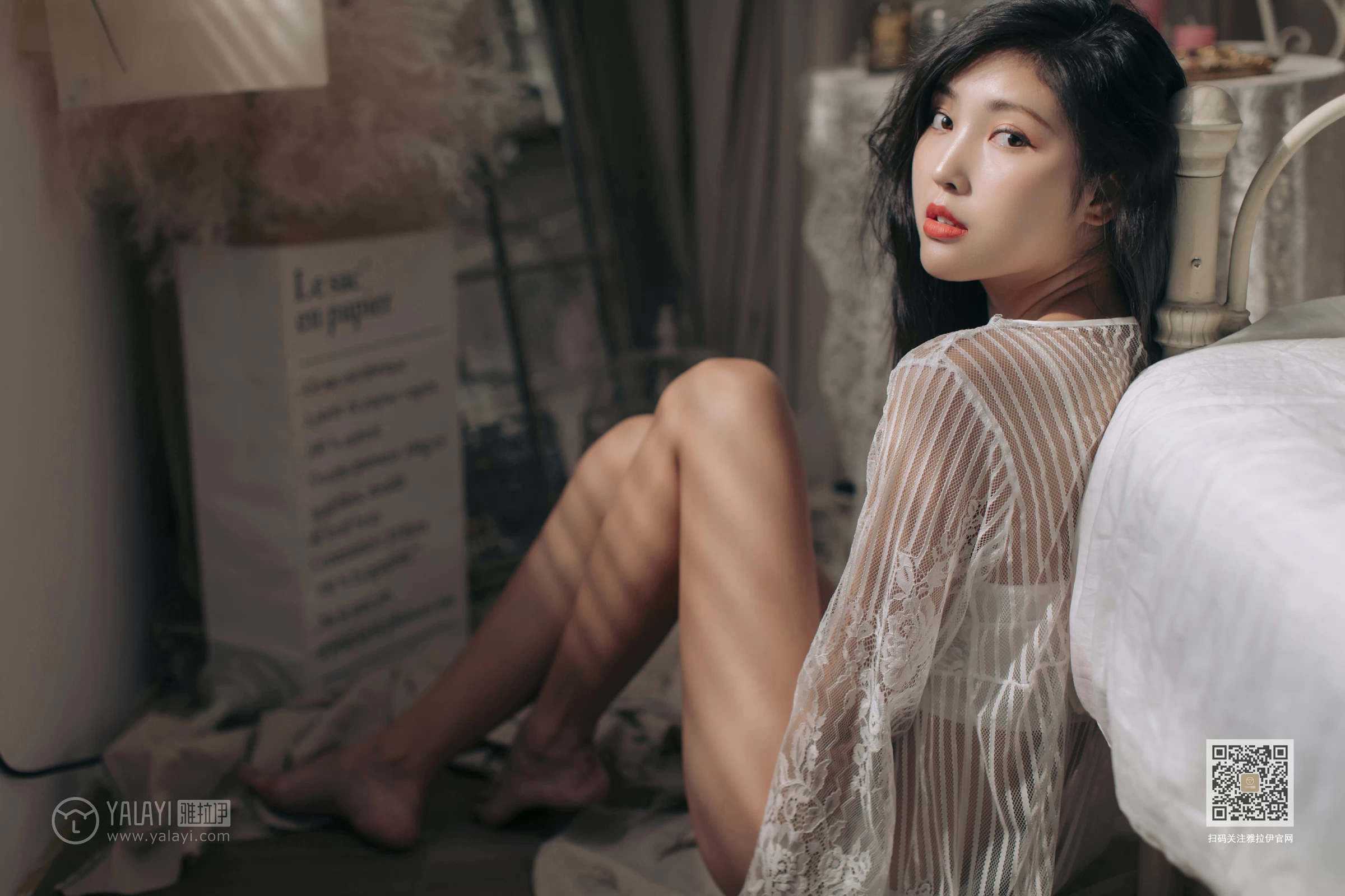 [YALAYI雅拉伊]Vol.423 好想告诉你 仓儿 白色透视镂空睡衣加白色内衣性感私房写真集第20张