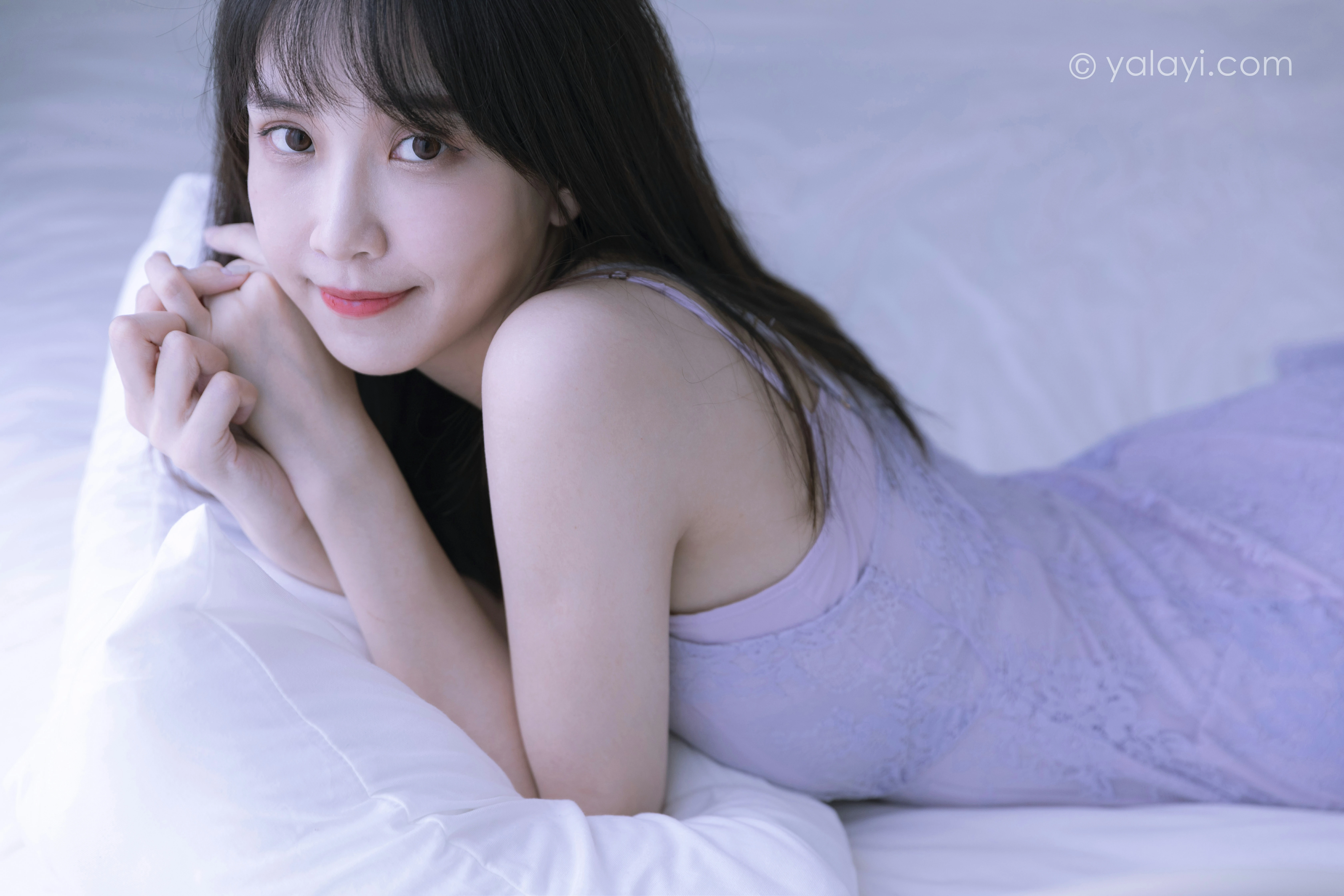 [YALAYI雅拉伊]NO.811 紫色的早晨 妍妍 白色透视蕾丝连衣裙居家私房写真集第9张