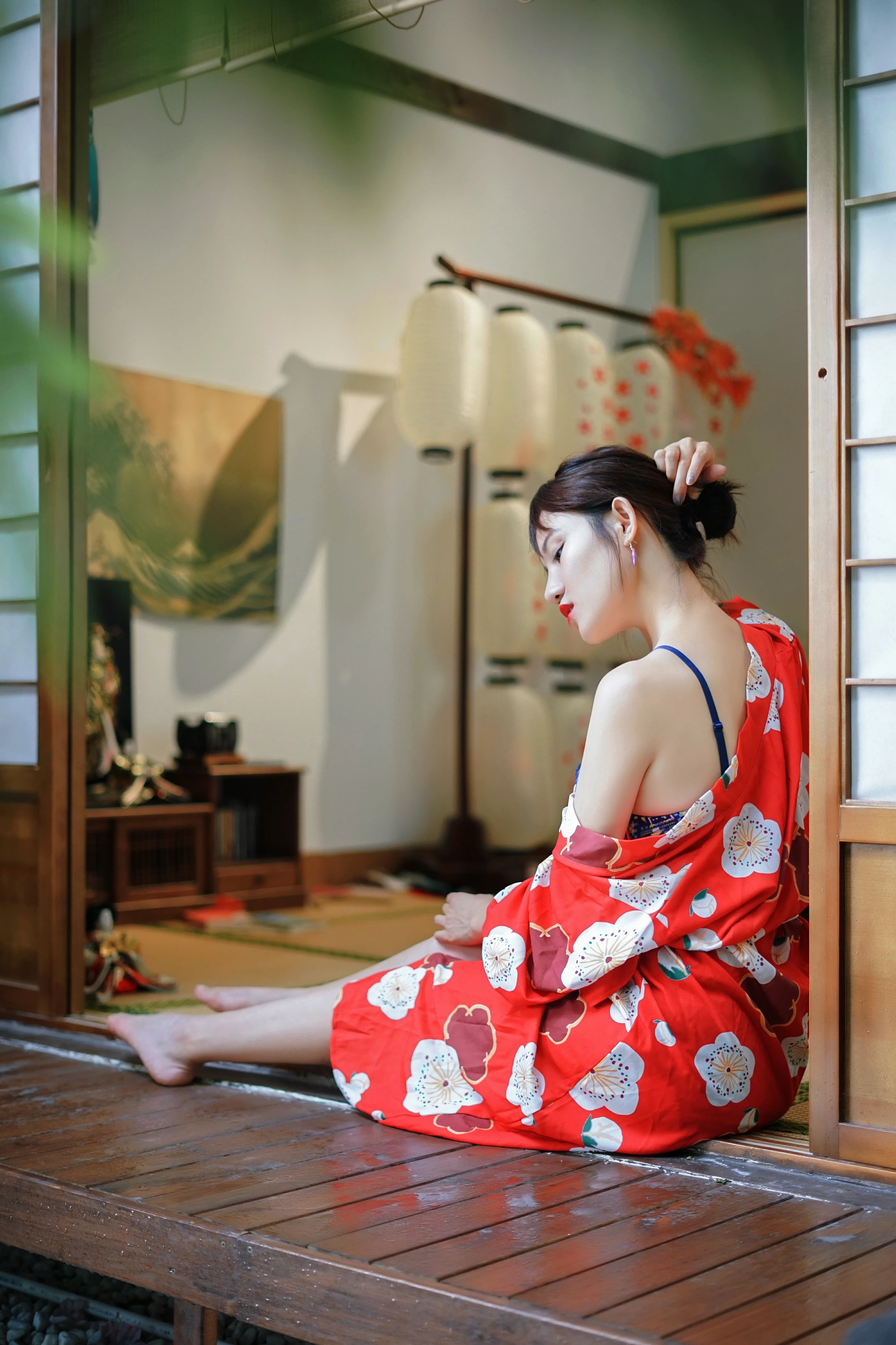 [YALAYI雅拉伊]NO.714 《自娱》 多香子 粉色和服加蓝色内衣性感私房写真集第9张