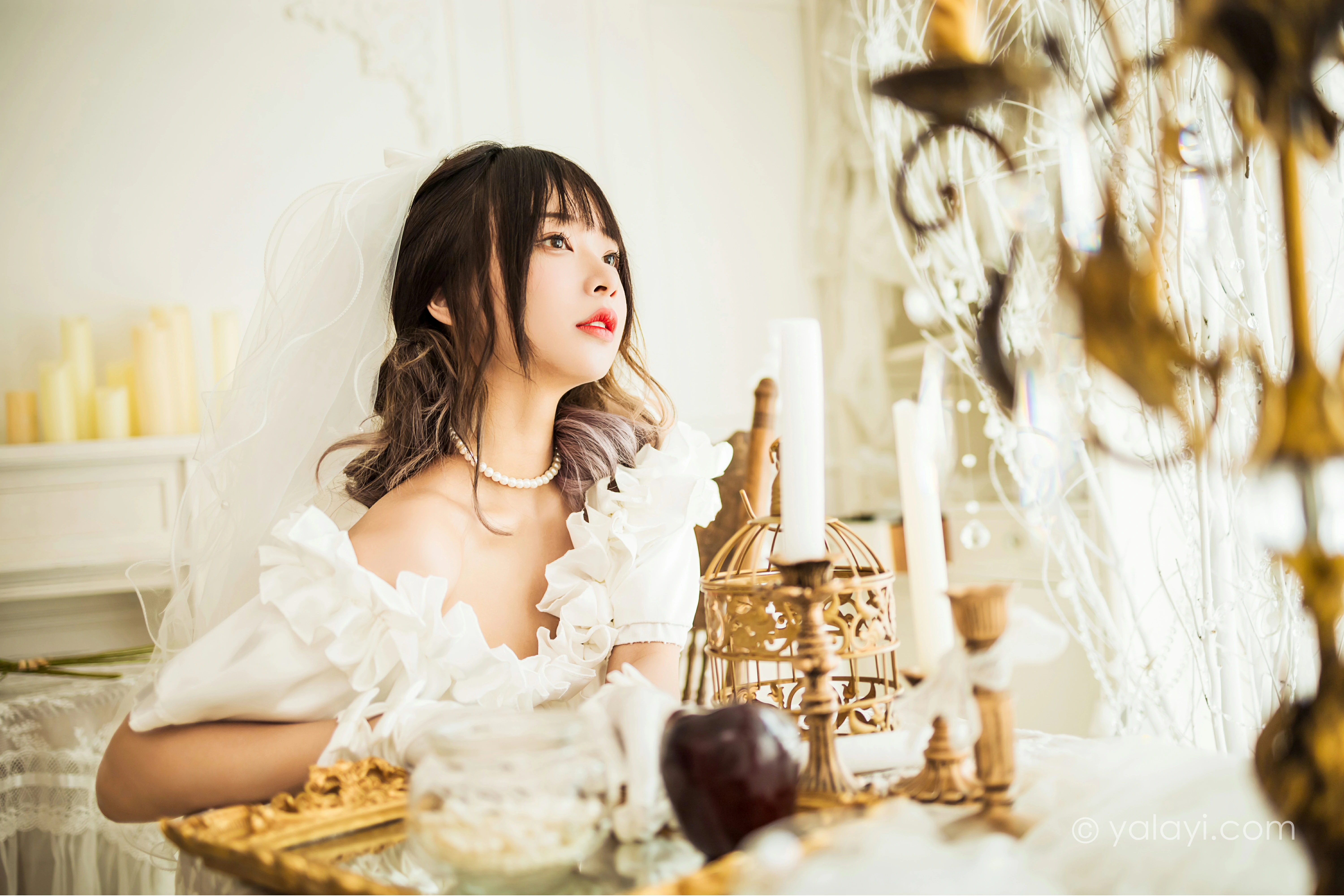 [YALAYI雅拉伊]NO.862 美丽的梦 阿禾 白色抹胸婚纱性感写真集第6张