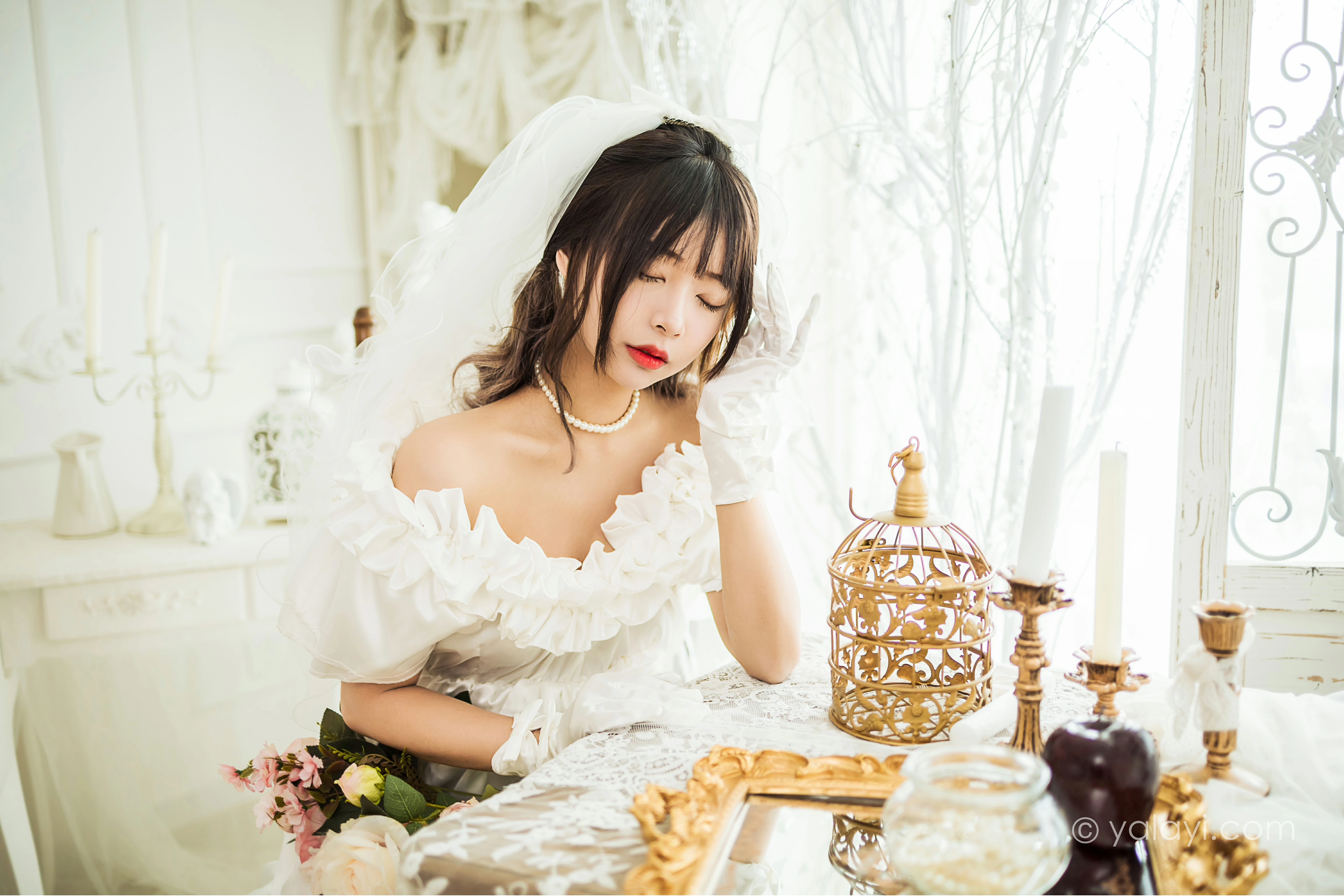 [YALAYI雅拉伊]NO.862 美丽的梦 阿禾 白色抹胸婚纱性感写真集第10张