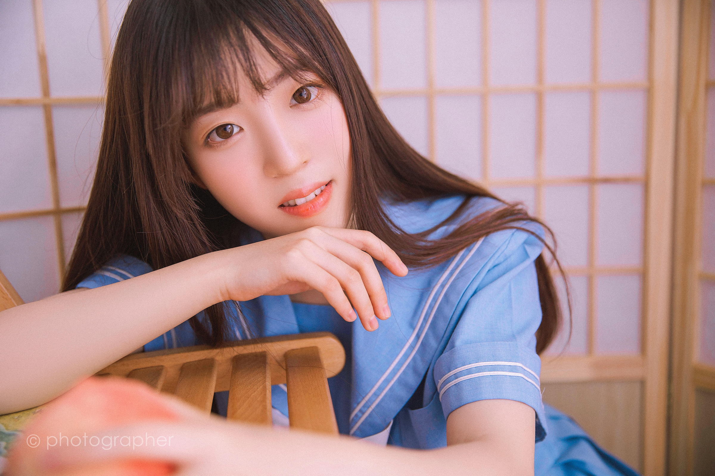 [YALAYI雅拉伊]2022.04.18 感觉良好 青春美少女 蓝色JK水手制服与粉色内衣性感私房写真集第2张