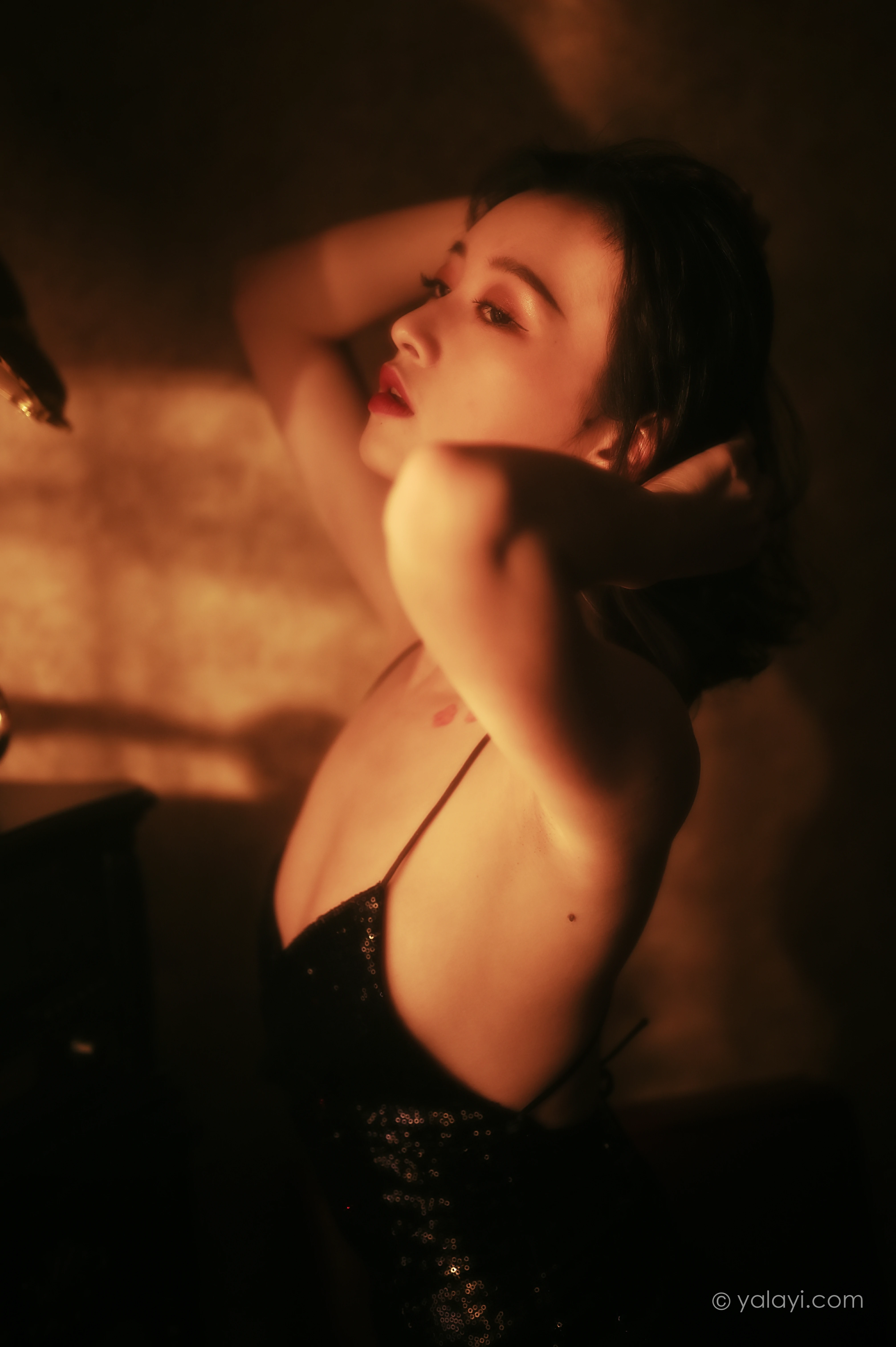 [YALAYI雅拉伊]NO.756 流金岁月 京京 黑色紧身吊带裸背连衣裙性感写真集第5张